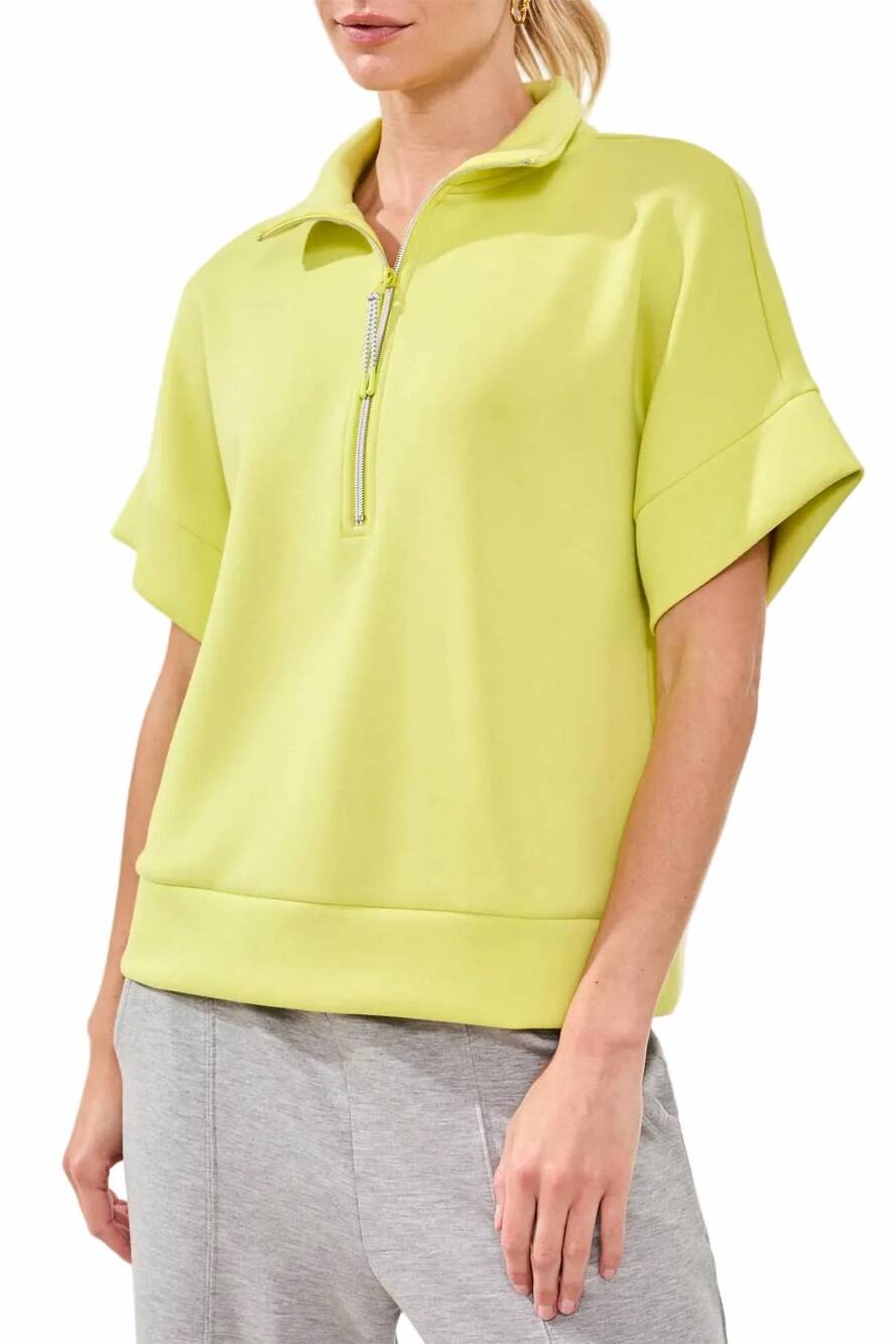 NEW TRIBAL techno lux mock neck zip top in limetart